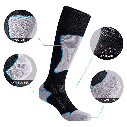 Celersport 2 Pack Women's Ski Socks For Skiing, Snowboarding, Cold Weather, Winter Performance Socks, Black+Blue, Medium #TOP2