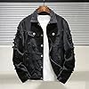 SHINROAD Men's denim jacket Jean Ripped Hole Solid Color Turndown Collar Streetwear Autumn Winter Loose for Trip Black 2XL #3