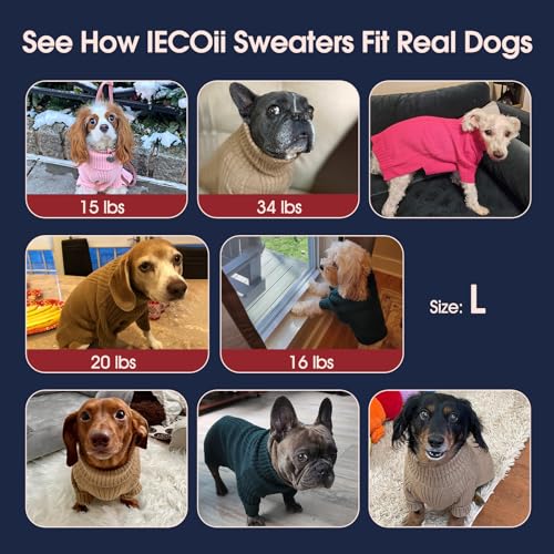 IECOii Hundepullover für mittelgroße Hunde, Mädchen und Jungen, Weihnachtsstrick-Sweatshirt mit Ärmeln, Rollkragen, dicker, warmer Hundepullover für den Winter, Strickwaren für Französische Bulldogge