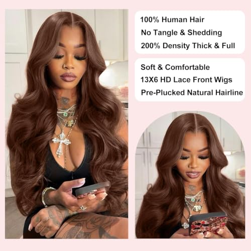 BOSTK 30 Inch Chocolate Brown Lace Front Wig — 200 Density Body Wave
