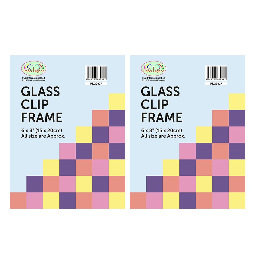 FotoStation Pack of 2 x Clip Frame 6 x 8 Inch/15cm X 20cm with Glass Front Frameless Clip Frames for Posters, Drawings & Illustrations