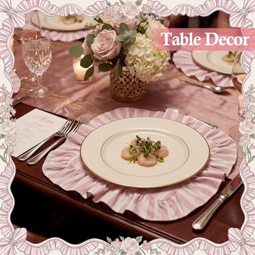 Chicplaid 6 Pcs Ruffled Cloth Napkin Linen, Pink, Thick Striped by Chicplaid - Used condition - Image 2