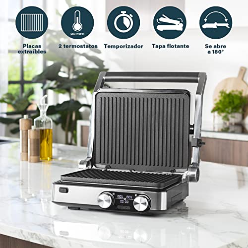 Plancha Grill Princess 117310 - Parrilla de mesa, 2 termostatos ajustables, 2000 W