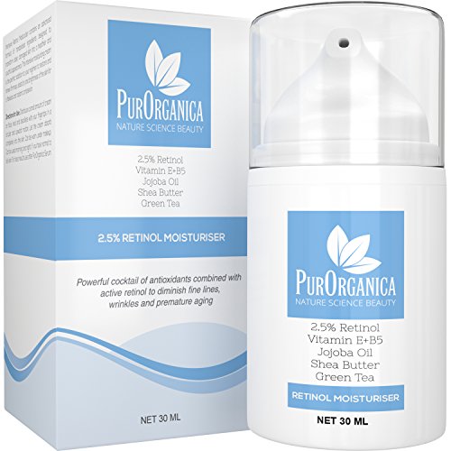 PurOrganica Retinol Cream – Premium Moisturizer with 2.5% Retinol, Vitamin E+B5, Jojoba and Shea Butter - BEST Anti Aging Facial & Neck Firming Cream for Wrinkles, Fine Lines, Acne and Dark Spots