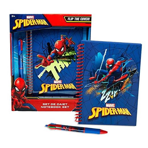 Marvel Spiderman Diario Secreto, Incluye Boligrafo Multicolor y Libreta, Diseño 2 Cubiertas de Cuaderno Spiderman, Set Escolar para Niños