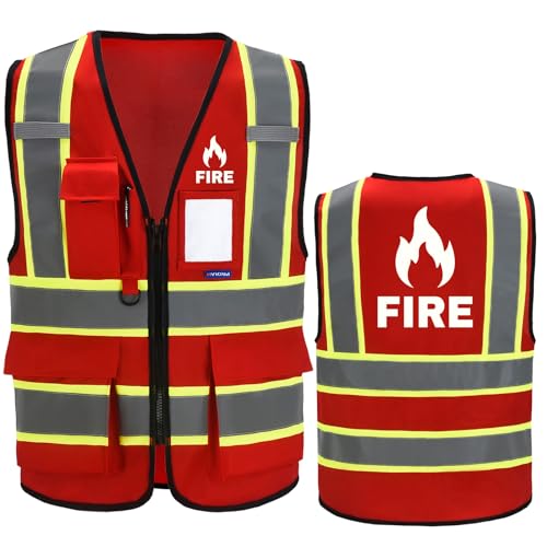 AYKRM fire costume Vest for Men Women 7 Pockets High Visibility Reflective Safety fire costume Front Zipper Meets ANSI/ISEA