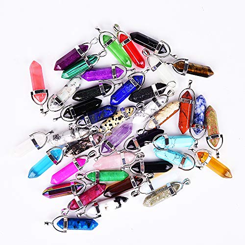 ACYUNLEI 15PCS Multi-color Bullet Shape Gemstone Healing Pointed Hexagonal Chakra Pendants Quartz Crystal Stone Charm Random Color For Necklace Earring Jewelry Making, stone