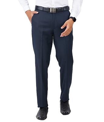 Mc Henry Men Mid Rise Regular Fit Stretchable Formal Trousers (38, Navy Blue)