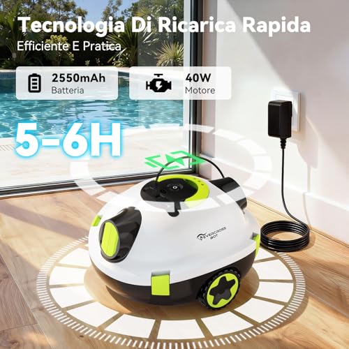 Evercross Bot Y10 Robot Piscina, Robot Per Piscina Per La Pulizia Del Pavimento, Fino A 90 Min & 100㎡, Robot Piscina Senza Fili Con Parcheggio Automatico, Robot Fuori Terra Con Filtro 180μM (Bianco) - 6