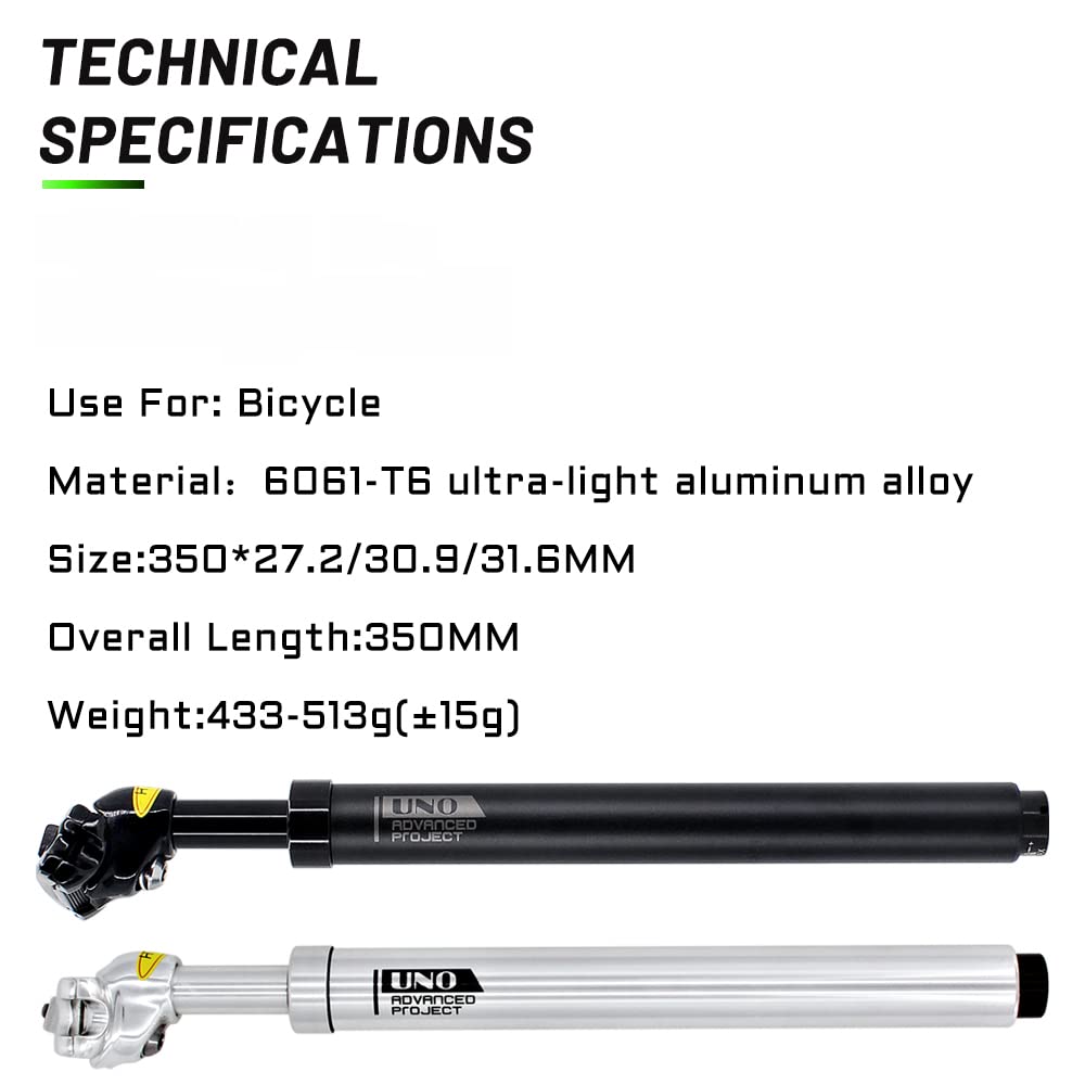 Fahrrad Sattelstütze, Federsattelstütze, 27.2MM,28.6MM,30.0MM,30.4MM,30.8MM,30.9MM,31.6MM,31.8MM,33.9MM Gefederte Aluminium Sattelstütze Für MTB, Downhill, Trekking Citybike Schwarz,27.2MM