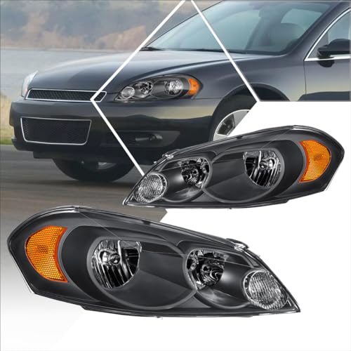 PM PERFORMOTOR [Pair] Factory Style Headlights Assembly Compatible with 06-16 Chevy Impala Limited/Monte Carlo,Black Housing Amber Corner