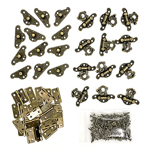 24Pcs Jewelry Box Hinges 12Pcs Antique Latch Hook Hasp Small Box Hardware Decorative Wooden Box Hinges And Latches With Screws Diy For Wood Gift Chest Box Wine Box Storage Box, Bronze Engraved #TOP5