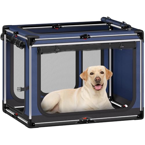 Collapsible Dog Crate: 42 Inch Foldable Soft Sided Dog Crate for Extra Large Dogs, Portable Dog Travel Kennel with Soft Mat for Indoors & Outdoors, Blue (42