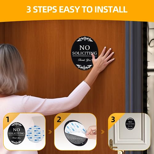 Image of No Soliciting Sign for Front Door, 4x5 Inch Aluminum Door Sign 2 Pack | Premium Aluminum No Soliciting Sign with 3M Adhesive, Weatherproof Door Plaque for Home, Office, Porch and Entryway