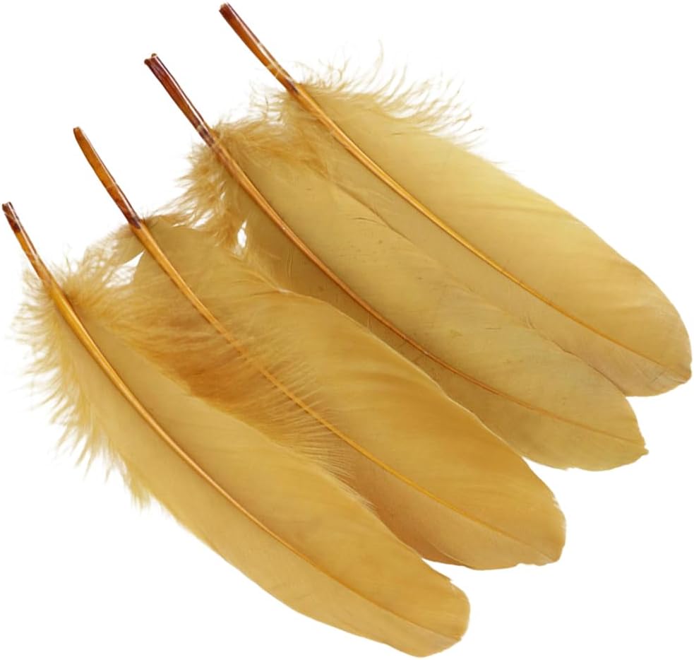 20PCS Natural Goose Feathers, 5.91-7.87inch Decorative Feathers for Wedding Party Clothing Accessories Dream Catcher DIY Crafts, Dark Golden