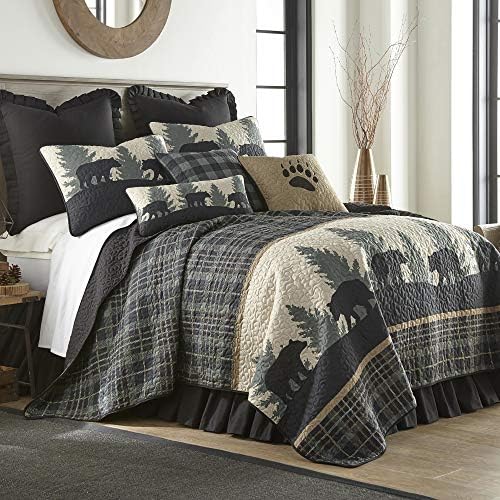 Donna Sharp Full / Queen Bedding Set - 3 Piece - Bear Walk Plaid Lodge Quilt Set with Full/Queen Quilt and Two Standard Pillow Shams - Fits Queen Size and Full Size Beds - Machine Washable
