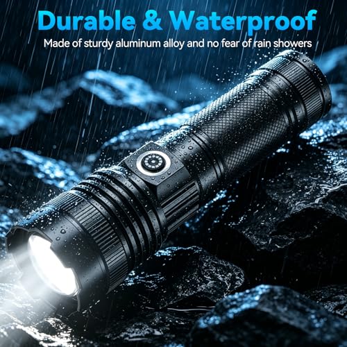 Image of Rechargeable Flashlights High Lumens, Super Bright Tactical Flashlight 3 Modes with Power Display, Waterproof Zoomable LED Flash Light for Home Emergencies Camping Hiking