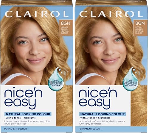 Image of Clairol Nice'n Easy Crème, Natural Looking Oil Infused Permanent Hair Dye, 8GN Medium Golden Neutral Blonde (Pack of 2)