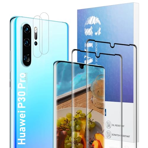 Screen Protector for Huawei P30 Pro, Tempered Glass Protective Film, [Case Friendly][Anti-Scratch][Anti-Shatter][HD Clear][Bubble Free], 2+2 Pack Tempered Glass