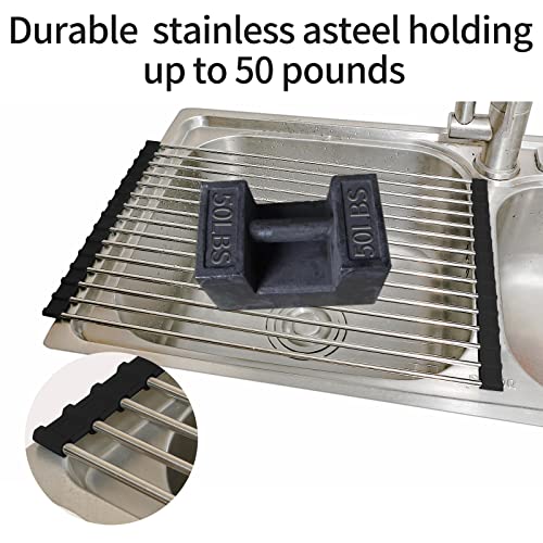 Image of Ahyuan Roll Up Dish Drying Rack Multipurpose Kitchen Dish Rack Roll Over The Sink Dish Drying Rack Portable Rolling Dish Drainer For Kitchen Sink RV Accessories (Black, 17.7''X11.2'')