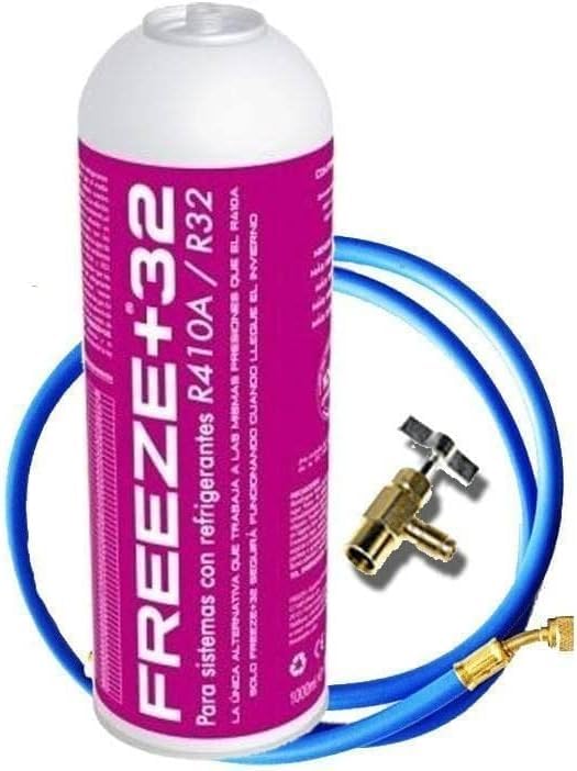 Genérico 1 bouteille de gaz réfrigérant organique + 32 350 g + valve + tuyau de remplacement R32, R410A