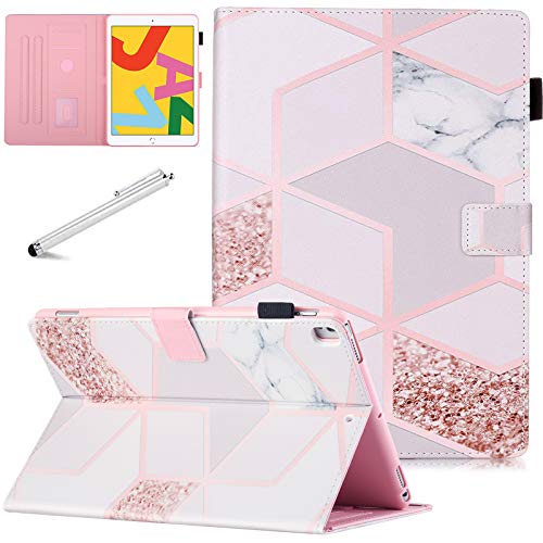 Fancity Funda para iPad de 8ª generación (10.2 pulgadas 2020), funda de soporte de encendido inteligente con soporte para lápiz para iPad 10.2 8ª generación 7ª generación/Air 3, mármol dorado Cover