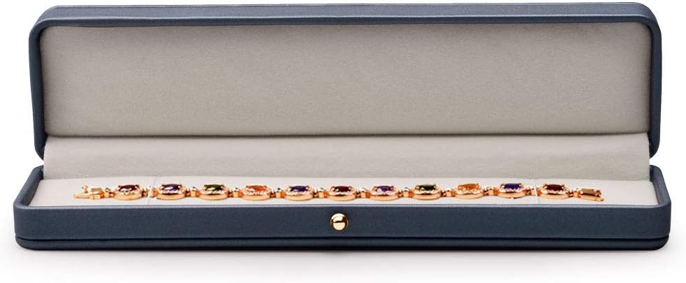 Oirlv Steel-blue Leather Bracelet Necklace Storage Box Velvet Interior Gift Case for Chain Jewelry Showcase Necklace Holder