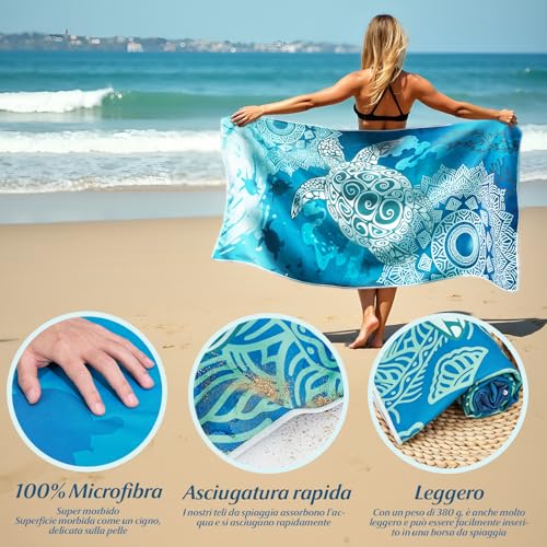 joyoldelf Telo Mare Microfibra Grande - 180x90 cm Telo Mare, XXL Asciugamano Mare Antisabbia, Teil Mare Grande Asciugatura Rapida, Stuoia Spiaggia Microfibra Leggero E Portatile（Tartarughe） - 2