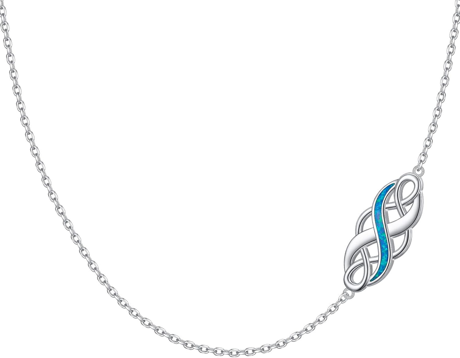 FLYOW Irish Celtic Knot Choker Necklace 925 Sterling Silver Created Blue Opal Sideways Infinity Love Good Luck Celtic Knot Necklaces Birthday Graduation Gifts 14 inches to 18 inches