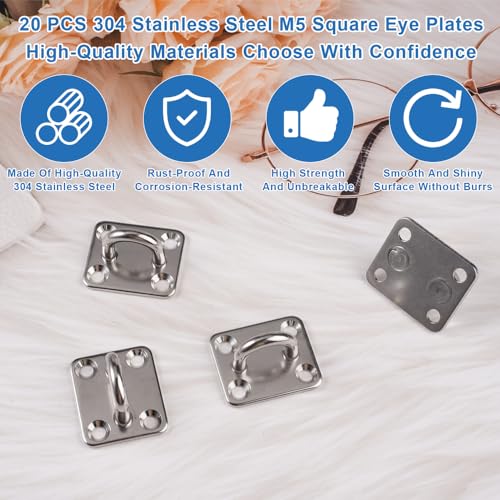 12 Stück Augplatte Edelstahl, Augplatte mit Öse, M5 Edelstahl Decksplatte Robust Ösenplatte,für Aufhängen von Gegenständen, Befestigungshaken, Wandhalterung, Sonnensegel Befestigung, Deckenhaken