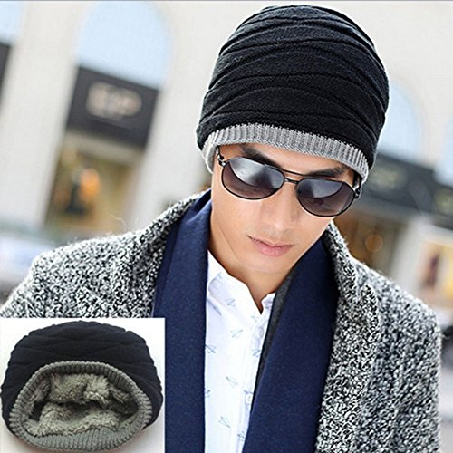 Tinksky forrado grosso malha cranio bone inverno quente desleixado gorro chapeu (Wollen Navy Black)