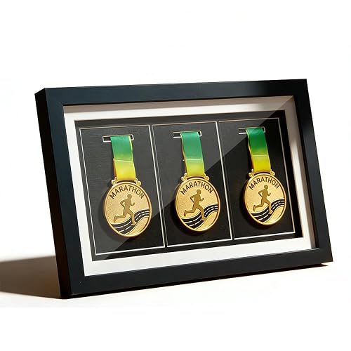 3-Medal Display Shadow Box, High-Clarity Acrylic Front, Wall Mount or