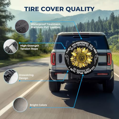 Image of GENANY Sunflower Father's Day PVC Spare Tire Cover for RV Trailer, Waterproof, No Camera Hole, Size 15 Fits 27-29 Inch