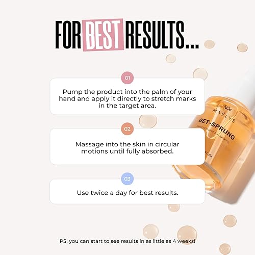 Miniatura 5 de MAËLYS Cosmetics GET-SPRUNG - Aceite para estrías enriquecido, aceite corporal para estrías, desvanece la apariencia y reduce la intensidad visible