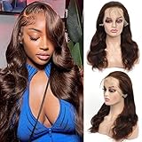 Chocolate Brown Body Wave Lace Front Wigs Human Hair 13x4 HD Lace Frontal Wigs Pre Plucked with Baby Hair 150% Density Light Brown Wigs Brazilian Virgin Human Hair Lace Front Wigs for Women 16 Inch