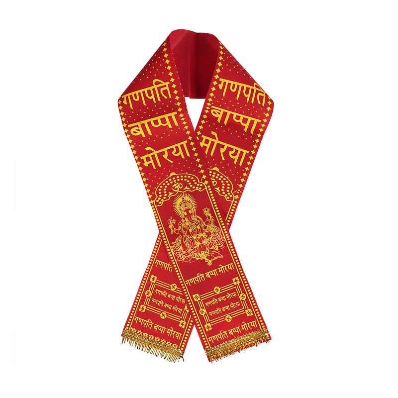 priyakant safawala Ganpati Bappa Scarf, Dupatta, Khes, Shawl, Patka, Stole And Special Ganesh Chaturthi Festival Visarjan Velvet Scarf Unisex (Size Width 4.5 Inches And Long 50 Inches | Red)-picture-19