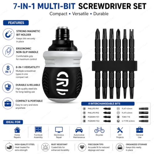 Image of Ratchet Screwdriver Set with Multi Bits, Reversible Ratcheting Handle and Extension Shaft, Multipurpose Hand Tool Kit for Home Repair, Furniture, Electrical Work, DIY and Maintenance.