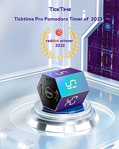 Image of Ticktime Pomodoro Timer, Productivity Timer Cube, 5 /15 /25 /30 /45 /60 Min Presets, Custom Countdown & Stopwatch 1s-99m59s, Sound /Vibration /Silent, Magnetic, Rechargeable, for ADHD Study Work,Violet