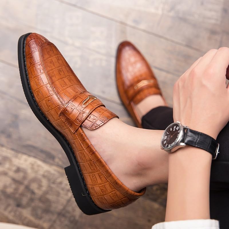 YZABEL Men's Stylish Slip-On Low-top Leather Dress Shoes, Classic Round Toe Loafers, Lightweight and Comfortable Business Casual Shoes2