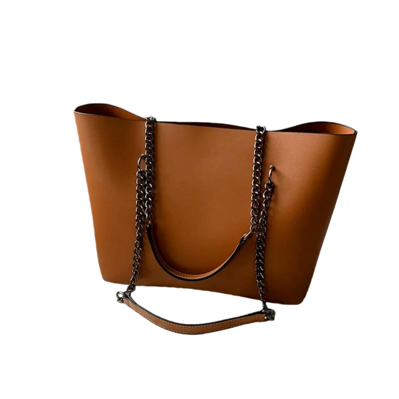 Veslyn Women's Brown Tote Bag ；Makeup Fashion Pu Leather Carryall Handbag – Spacious Chain Strap Handbag, Stylish Large For Work, Travel & Daily Life-33X13x26cm