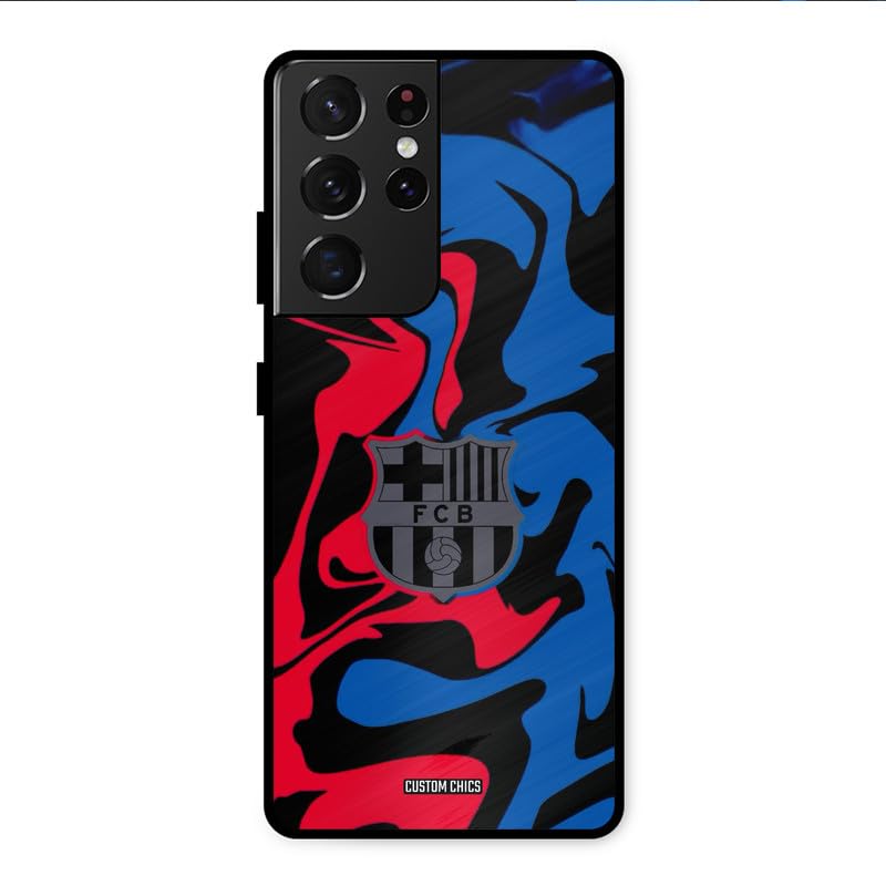 Image of PrintShield FC Barcelona Comic Back Cover for Galaxy S21 Ultra, Shockproof Printed Phone Case with Soft TPU Sides & Anti-Slip Grip