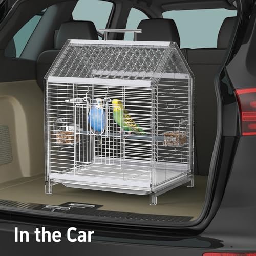 Image of 20.5 inch Pet Small Bird Cage, Parrot Cage, Portable Bird Carrier, Temporary Bird Cage in Car, for Home, Outing, Pet Clinic, Temporary Placement, for Small Medium Birds, Clear