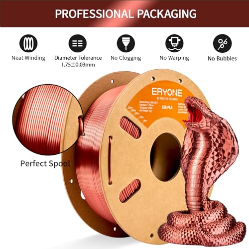 Image of ERYONE Silk PLA Filament for 3D Printer 1.75mm + /- 0.03mm, Shiny Filament 1kg (2.1lbs) /Spool, Silk Copper