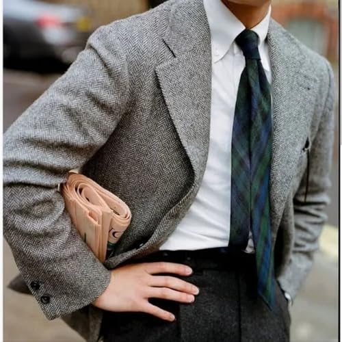 Retro Mens Suit Herringbone Tweed Slim Fit 2 Piece Formal Dress Suits Groomsmen Tuxedos Set Prom Jacket Blazer Pants for Men4
