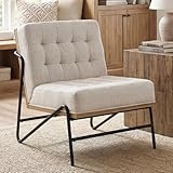 chairus Poltrona Salotto in Tessuto di Lino Poltroncina Camera da Letto con Gambe in Metallo Poltrona da Lettura Sedie Imbottite per Soggiorno/Camera da Letto,Beige