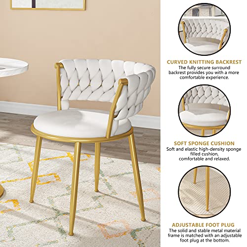 Lamerge Velvet Dining Chairs Set Of 4, Velvet Upholstered Chairs Set With Gold Metal Legs, Vanity Chairs, Lounge Chairs,Modern Armless Chairs For Living Room, Dining Room, Bedroom, Ivory， 21.65“D #TOP5