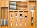 Premium Bamboo Utensil Drawer Organizer - Expandable Cutlery Tray Silverware Holder with 2 Removable Knife Blocks