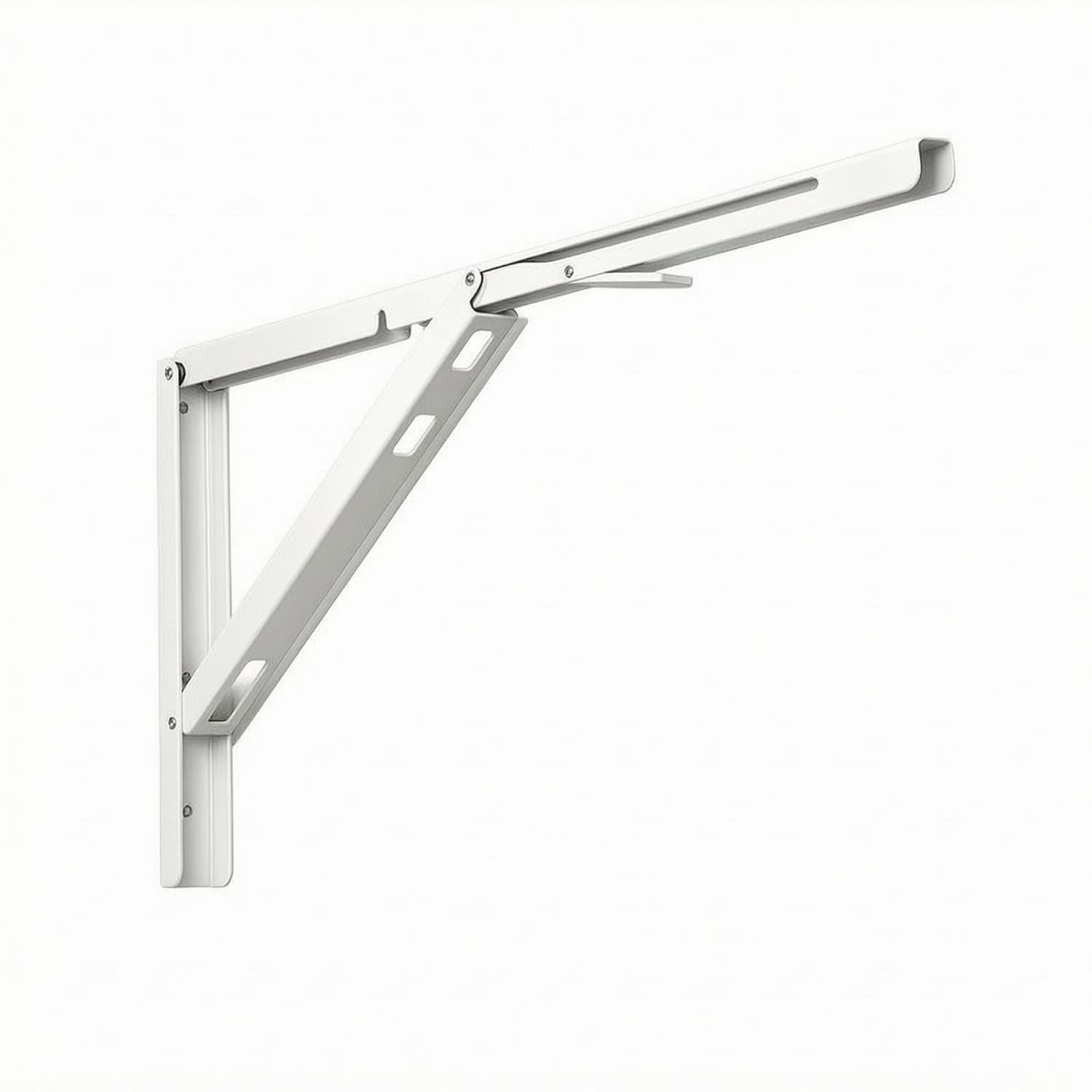 vstora 2 pieces long-lasting fold down shelf hinge stainless steel folding shelf bracket thickened triangle bracket slotted cutouts, white 22 inch