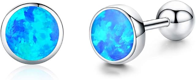 Opal Earrings Sterling Silver Opal Birthstone Earrings Blue/White/Pink Stud Earrings Jewellery for Women girls Best Birthday Gifts