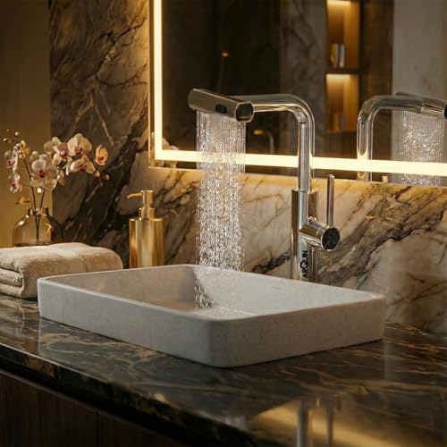 Image of ARQUIN Pull Down Kitchen Faucet SS304 Kitchen Sink Tap Faucet- Hot and Cold with 360 Swivel Deck Mounted Dual Spray Kitchen Tap for Home Sink (Magical Pullout Multiflow Faucet Silver)